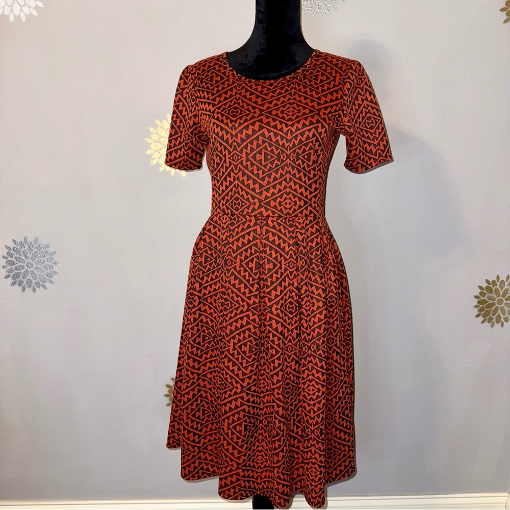 Retro Women’s BOHO Aztec Geometric Chic Dress Black Orange Fall Autumn - Picture 2 of 11